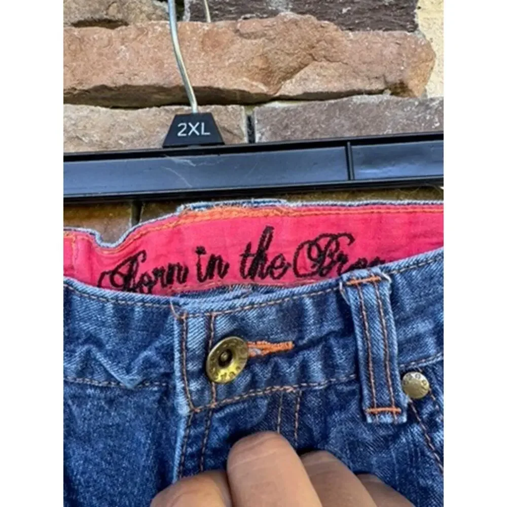 Troop Denim Born in the Bronx Jeans Size 34x33 Crown Embroidered Y2K Vintage